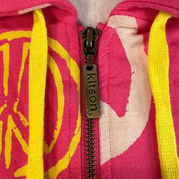 Kitson LA Peace Sign Zip Hoodie Women Large Pink Yellow Short Sleeve Y2K Romcom - Picture 4 of 8